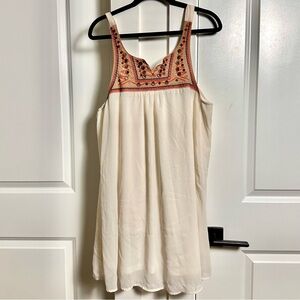 Umgee (XL) Cream Embellished Contemporary Bohemian Shift Dress - Sleeveless Mini
